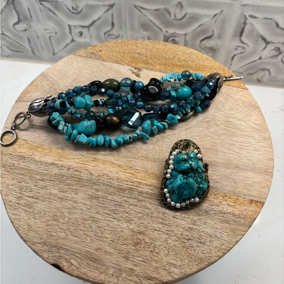 Turquoise Beaded Bracelet and Ring Set - Picture 1 of 5
